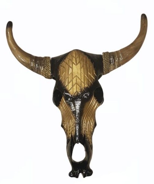 Otantik Çarşı Ahşap Buffalo Kafatası Altın-Siyah 45x55 cm.