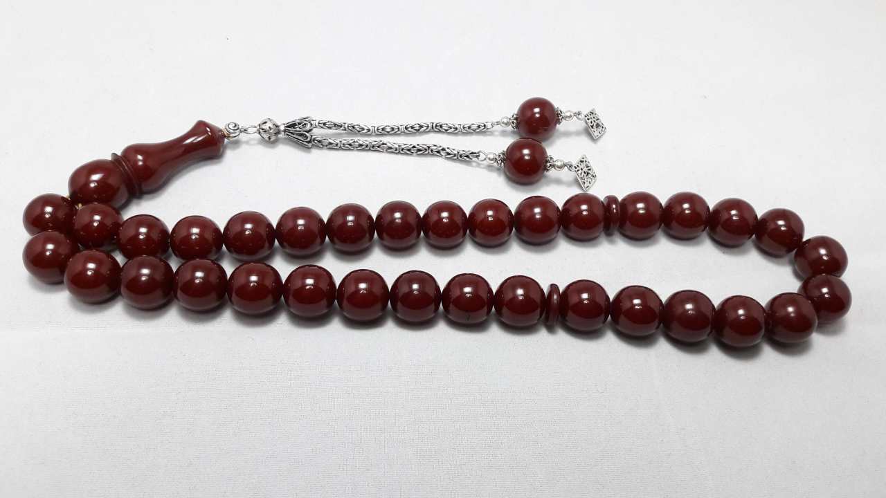 Sıkma Kehribar Tespih Kırmızı Renk (khr-10119)