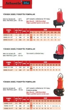 Atlantis  80WQ 15-2.2T    3Hp 380V   Yüksek Debili Foseptik Pompa