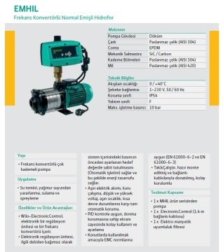 Wilo  EMHIL 505 M   1.5Hp  220V  Frekans Konvertörlü Normal Emişli Kademeli Hidrofor