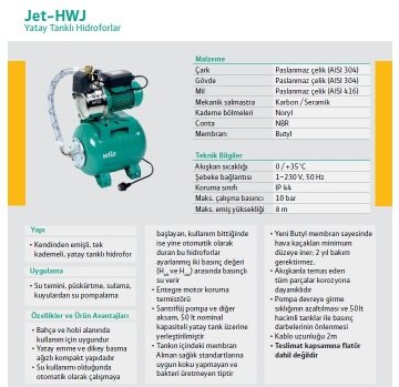 WİLO HWJ202 0.75Hp 220V 50Lt Genleşme Tanklı Hidrofor