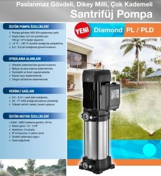 Alarko  PLD  4-7      2.4Hp  220V    Paslanmaz Gövdeli Dikey Milli Çok Kademeli Santrifüj Pompa