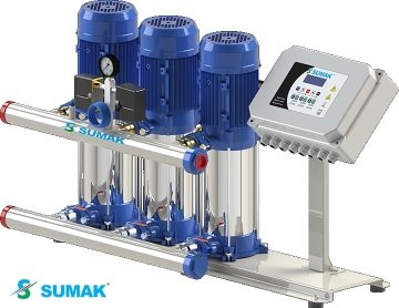 Sumak  SHT12C  400/7 SMART  3X3 kW  380V  Üç Pompalı Düşey Milli Dijital Panolu Kademeli Hidrofor