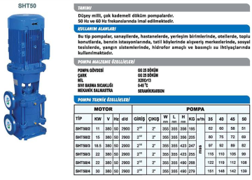 Sumak SHT50/2 20hp 380v Düşey Milli Kademeli Pompa