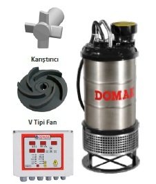Domak  ASGÇ407  7.5Hp 380V  Gömlekli Paslanmaz Çelik Gövdeli Karıştırıcılı Atık Su Dalgıç Pompa