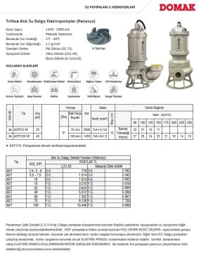 Domak  AST5100 V6  40Hp 380V Pik Gövdeli Atık Su Dalgıç Pompa