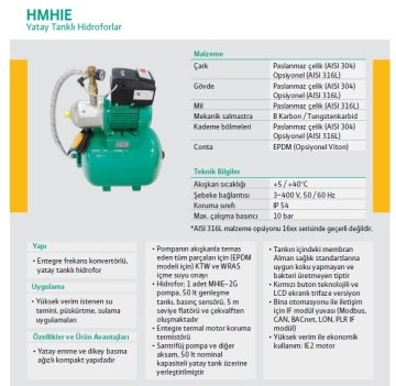 Wilo  HMHIE 803   380V  3 HP Frekans Konvertörlü Yatay Tanklı Paket Hidrofor