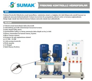 Sumak SHT 16B  750/7 FK   2X5.5 kW  380V  İki Pompalı Düşey Milli Kademeli Frekans Kontrollü Hidrofor