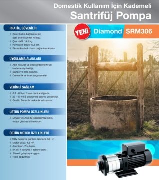 Alarko Diamond  SRM306   1.5Hp 220V  Yatay Milli Çok Kademeli Santrifüj Pompa