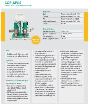 Wilo  COE1-MVIS205   380V  1.5 HP  Tek Pompalı Kademeli Sessiz Komple Paslanmaz Paket Hidrofor