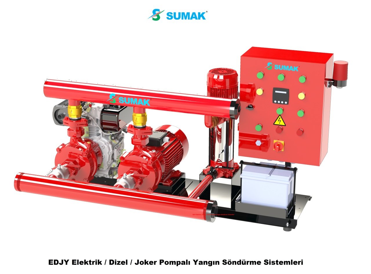 Sumak SMKT 750/2  EDJY  2X7.5 Hp, 1X1.8 Hp  Otomatik ve Manuel Marşlı Dizel + Elektrikli + Joker Pompalı Yangın Söndürme Sistemi