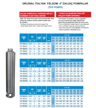 Felsom  FP 4B015   1.5Hp 22 Kademeli  4'' Tek Dalgıç Pompa  (Orjinal İtalyan)