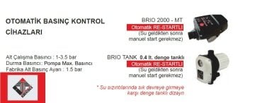 ITALTECNICA BRIO TANK  2Hp 220V OTOMATİK BASINÇ KONTROL CİHAZLARI (HİDROMAT)