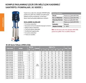 Etna KI 5/4-0.75  1Hp 380V Komple Paslanmaz Çelik Dik Milli Çok Kademeli Kompakt Yapılı İnline Bağlantılı Santrifüj Pompa -2900 d/dk(Aisi 304)