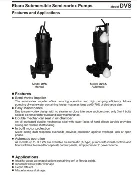 Ebara 50 DVSA  5.75    0.75kW 380V  Yarı Vortex Fanlı Atıksu Dalgıç Pompa