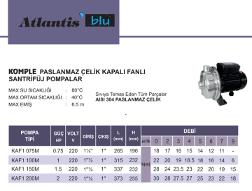 Atlantis Blu Kaf1  075m 0.75hp 220v Komple Paslanmaz Kapalı Fanlı Santrifüj Pompa