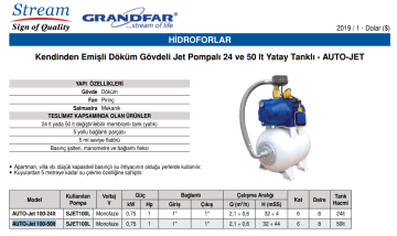 Stream AUTO-Jet 100-50lt 1hp 220v Döküm Gövdeli Paket Hidrofor