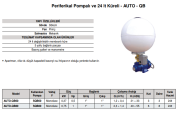 Stream AUTO-QB80 1hp 220v Periferikal Pompalı Paket Hidrofor