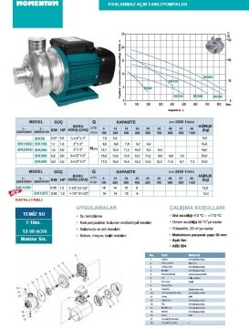 Momentum DK120D  1.2hp 220v Paslanmaz Kapalı Fanlı  Santrifüj Pompa