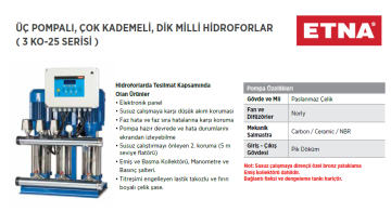 Etna 3 KO 10/5-22 3hp 380v Üç Pompalı Çok Kademeli Paket Hidrofor