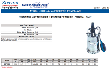 Stream SGP-550 0.75hp 220v Paslanmaz Gövdeli Pis Su Dalgıç Pompa
