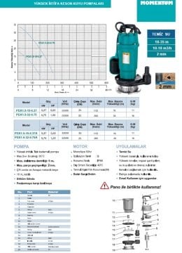 Momentum PDX1.5-15-0.37   0.50Hp 220V  Döküm Gövdeli Yüksek İrtifalı Tek Kademeli Keson Kuyu Pompa