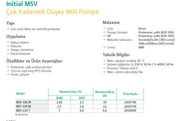 Wilo MSV 406 M 2.5hp 220v Dik Milli Çok Kademeli Pompa