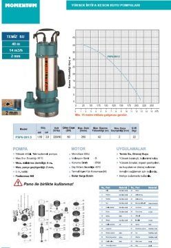 Momentum PSP6-39/1.5   2Hp 220V  Yüksek İrtifalı Tek Kademeli Keson Kuyu Pompa