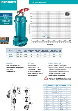 Momentum V550F   0.75Hp 220V  Döküm Gövdeli Pis Su Drenaj Dalgıç Pompa