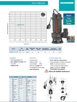 Momentum 50WQ-10-0.75F   1Hp 220V  Döküm Gövdeli Pis Su Drenaj Dalgıç Pompa
