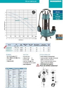 Momentum PSP20-9/1.1T   1.5Hp 380V  Pis Su Drenaj Dalgıç Pompa