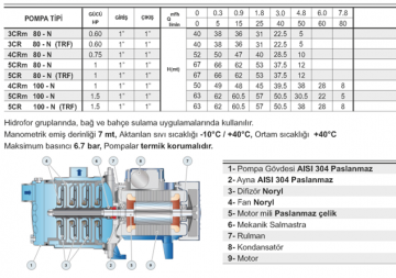 Pedrollo 3CR 80-N 0.6hp 220v Paslanmaz Gövdeli Kademeli Santrifüj Pompa