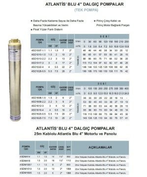 Atlantis Blu  4SD613-1.5      2Hp  13 Kademeli  4\'\' Tek Dalgıç Pompa  (Kademe)