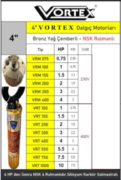 VORTEX 0.75HP 220V 4'' DALGIÇ MOTOR