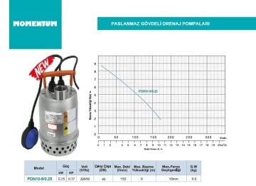 Momentum  QDN150F   2Hp 220V İrtifalı Paslanmaz Gövdeli Drenaj Dalgıç Pompa