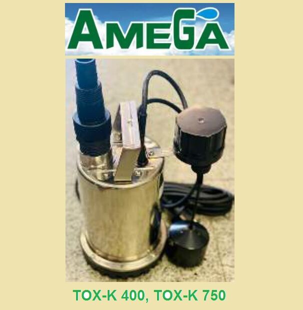 Amega TOX-K 400 Kollu  400W Çelik Gövdeli Temiz Su Asansör Flatörlü Drenaj Dalgıç Pompa