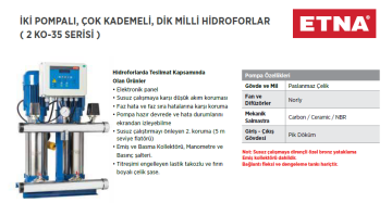 Etna 2 KO 35/8-150 20hp 380v İki Pompalı Çok Kademeli Paket Hidrofor