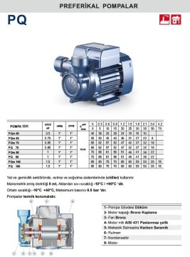 Pedrollo PQm 70   0.85Hp 220V  Preferikal Santrifüj Pompa