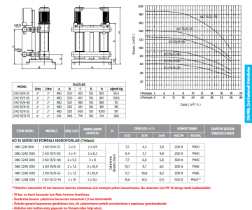 Etna 2 KO 15/6-40 5.5hp 380v İki Pompalı Çok Kademeli Paket Hidrofor