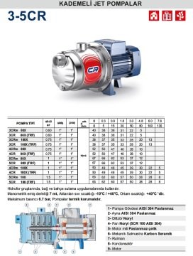 Pedrollo  5CR 80X  (TRF)   1 Hp 380V   Paslanmaz Gövdeli  Kademeli Jet Pompa