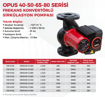 Duyar Opus 40-12-250 Dn40 Flanşlı Frekans Kont. Sirkülasyon Pompası