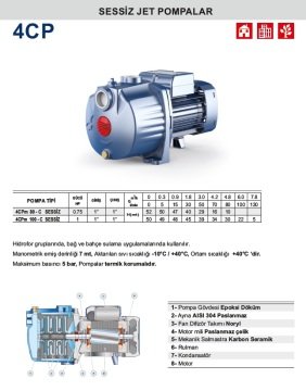 PEDROLLO 4CPm 100 -C 1HP 220V Sessiz Döküm Gövdeli Jet Pompa