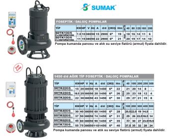 SUMAK SDTK 500/6    50HP  380V  Döküm Gövdeli Ağır Tip Foseptik Dalgıç Pompa - 1450 d/d