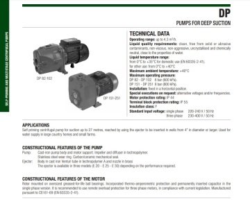 Dab DP 102 M   0.75kW  220V  Kendinden Emişli Enjektörlü Pompa