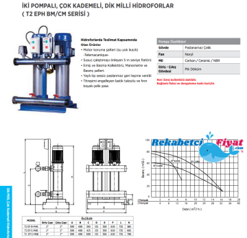 2P EPH B-M46 2HP 380V ÇİFT POMPALI  DİK MİLLİ PAKET HİDROFOR