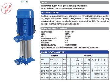 Sumak SHT16B 550/4 4Kw 380v İki Pompalı Düşey Milli Kademeli Hidrofor