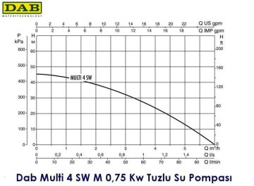 Dab MULTI 4 SW M   0.75kW  220V  Yatay Çok Kademeli Noril Pervaneli Tuzlu Su Pompası - 4 Kademeli