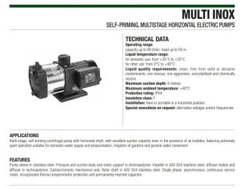 Dab MULTI INOX 4 M   0.75kW  220V  Komple Paslanmaz Çelik  Yatay Çok Kademeli Pompa
