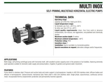 Dab MULTI INOX 5 M   1kW  220V  Komple Paslanmaz Çelik  Yatay Çok Kademeli Pompa