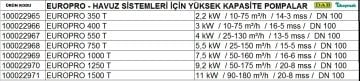 Dab EUROPRO 1250 T   9.2kW  380V  Ön Filtreli Havuz Pompa-Havuz Sistemleri İçin Yüksek Kapasite Pompa-Tuzlu suya uygun